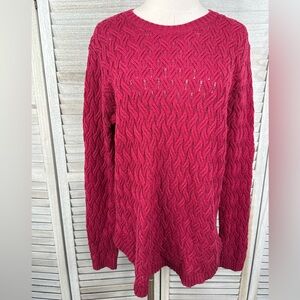 JEANNE PIERRE Women's 100% Cotton Cableknit Crewneck Sweater Cranberry-Large